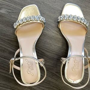 Size 6.5 Gold 3”Jeweled Heels - Jewel Badgley Mischka.This could be you Open Toe